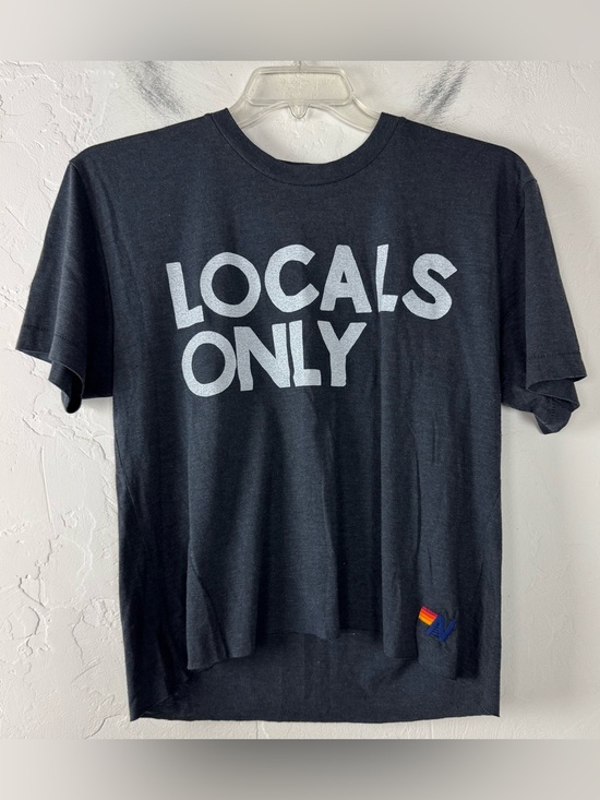 Aviator Nation Tops - Aviator Nation Knit Top Shirt Tee Boyfriend Locals Only Graphic Charcoal Grey